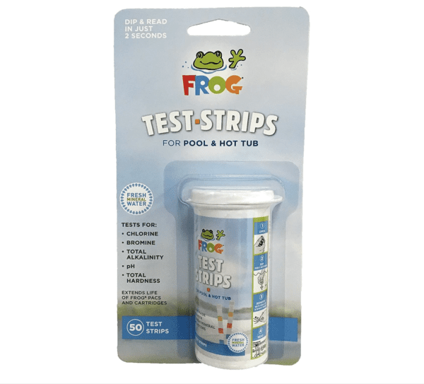 A package of FROG Test Strips for Pools and Hot Tubs, Quick and Easy Pool and Hot Tub Test Strips, Designed to use with FROG Water Care Products.